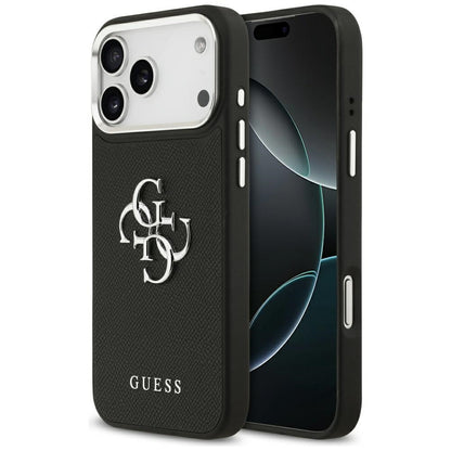 Pouzdro pro Apple iPhone 17 Pro, Guess, 4G Grained Big and Classic Logo, Černé Stříbrné