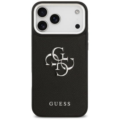 Pouzdro pro Apple iPhone 17 Pro, Guess, 4G Grained Big and Classic Logo, Černé Stříbrné