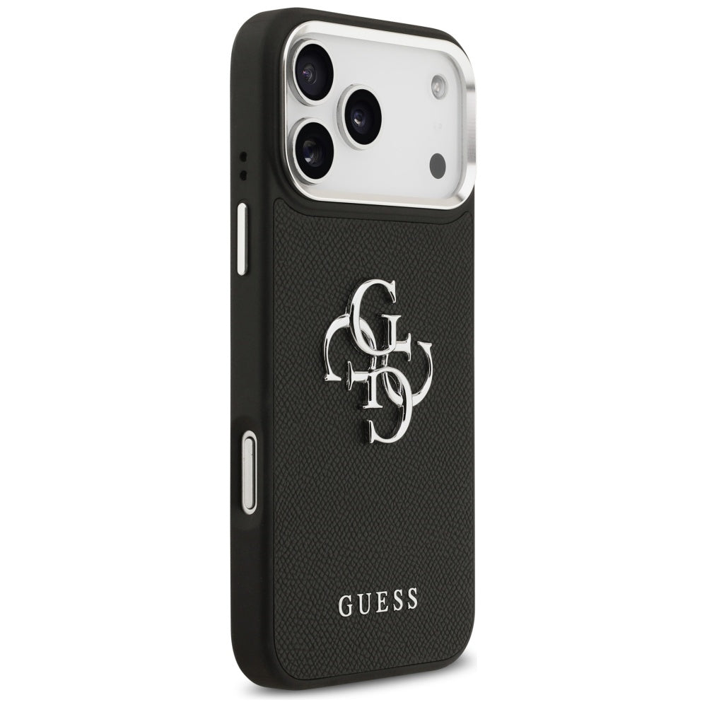 Pouzdro pro Apple iPhone 17 Pro, Guess, 4G Grained Big and Classic Logo, Černé Stříbrné