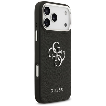 Pouzdro pro Apple iPhone 17 Pro, Guess, 4G Grained Big and Classic Logo, Černé Stříbrné