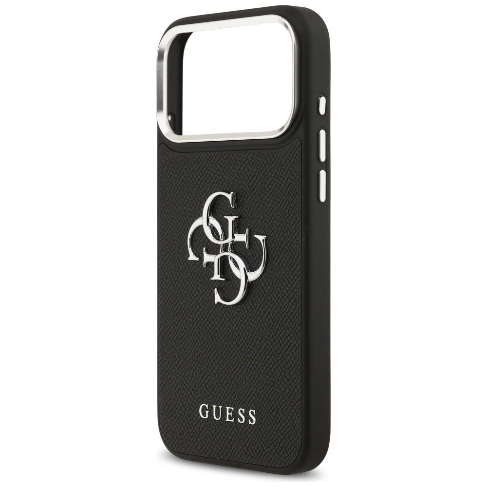 Pouzdro pro Apple iPhone 17 Pro, Guess, 4G Grained Big and Classic Logo, Černé Stříbrné