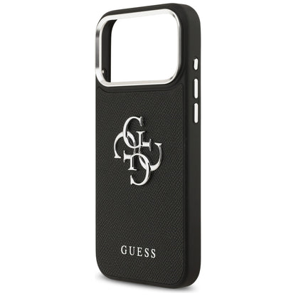 Pouzdro pro Apple iPhone 17 Pro, Guess, 4G Grained Big and Classic Logo, Černé Stříbrné