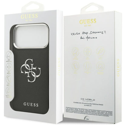 Pouzdro pro Apple iPhone 17 Pro, Guess, 4G Grained Big and Classic Logo, Černé Stříbrné