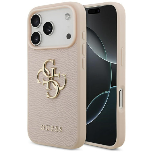Pouzdro pro Apple iPhone 17 Pro, Guess, 4G Grained Big and Classic Logo, Růžové