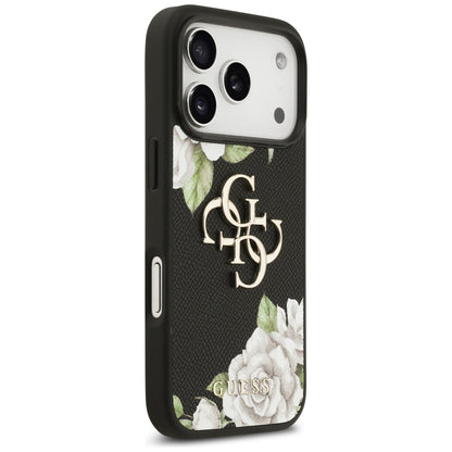 Pouzdro pro Apple iPhone 17 Pro, Guess, 4G Grained Roses Big Logo, Černá