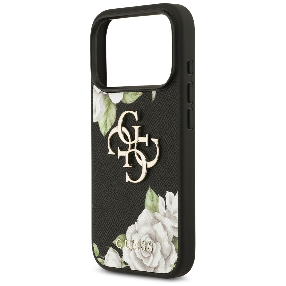 Pouzdro pro Apple iPhone 17 Pro, Guess, 4G Grained Roses Big Logo, Černá