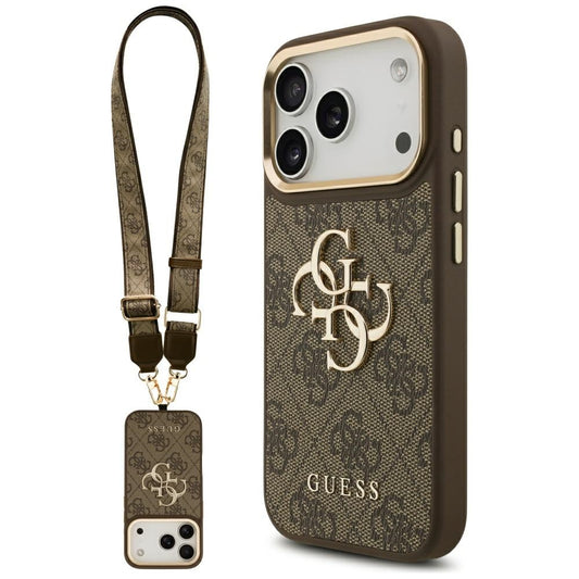 Pouzdro pro Apple iPhone 17 Pro, Guess, Big 4G Classic Logo with Big Strap, hnědá