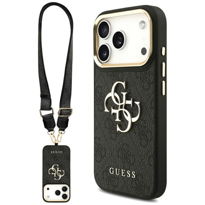 Pouzdro pro Apple iPhone 17 Pro, Guess, Big 4G Classic Logo with Big Strap, Černá