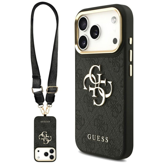 Pouzdro pro Apple iPhone 17 Pro, Guess, Big 4G Classic Logo with Big Strap, Černá