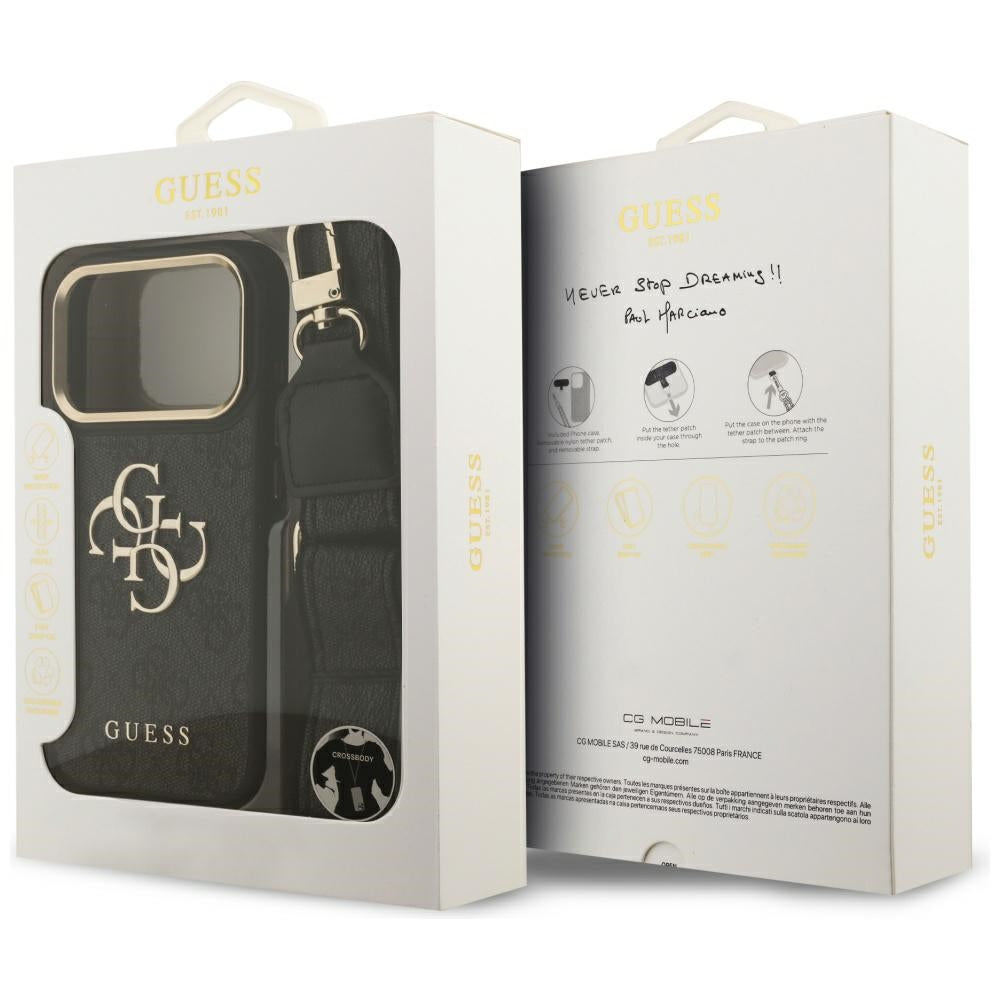 Pouzdro pro Apple iPhone 17 Pro, Guess, Big 4G Classic Logo with Big Strap, Černá