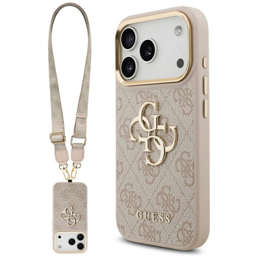 Pouzdro pro Apple iPhone 17 Pro, Guess, Big 4G Classic Logo with Big Strap, Růžové