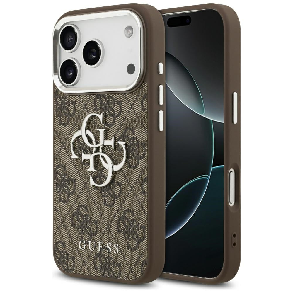 Pouzdro pro Apple iPhone 17 Pro, Guess, Big 4G Logo Classic, Stříbrně hnědé