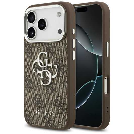 Pouzdro pro Apple iPhone 17 Pro, Guess, Big 4G Logo Classic, Stříbrně hnědé