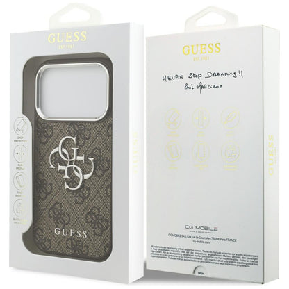 Pouzdro pro Apple iPhone 17 Pro, Guess, Big 4G Logo Classic, Stříbrně hnědé