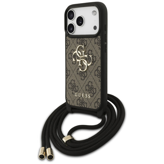 Pouzdro pro Apple iPhone 17 Pro, Guess, Crossbody Cord 4G Big Log, hnědá