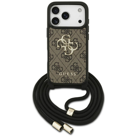Pouzdro pro Apple iPhone 17 Pro, Guess, Crossbody Cord 4G Big Log, hnědá