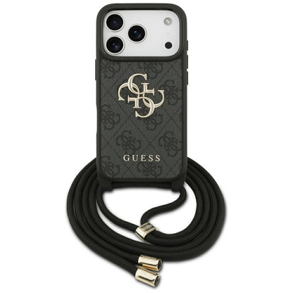 Pouzdro pro Apple iPhone 17 Pro, Guess, Crossbody Cord 4G Big Log, černá
