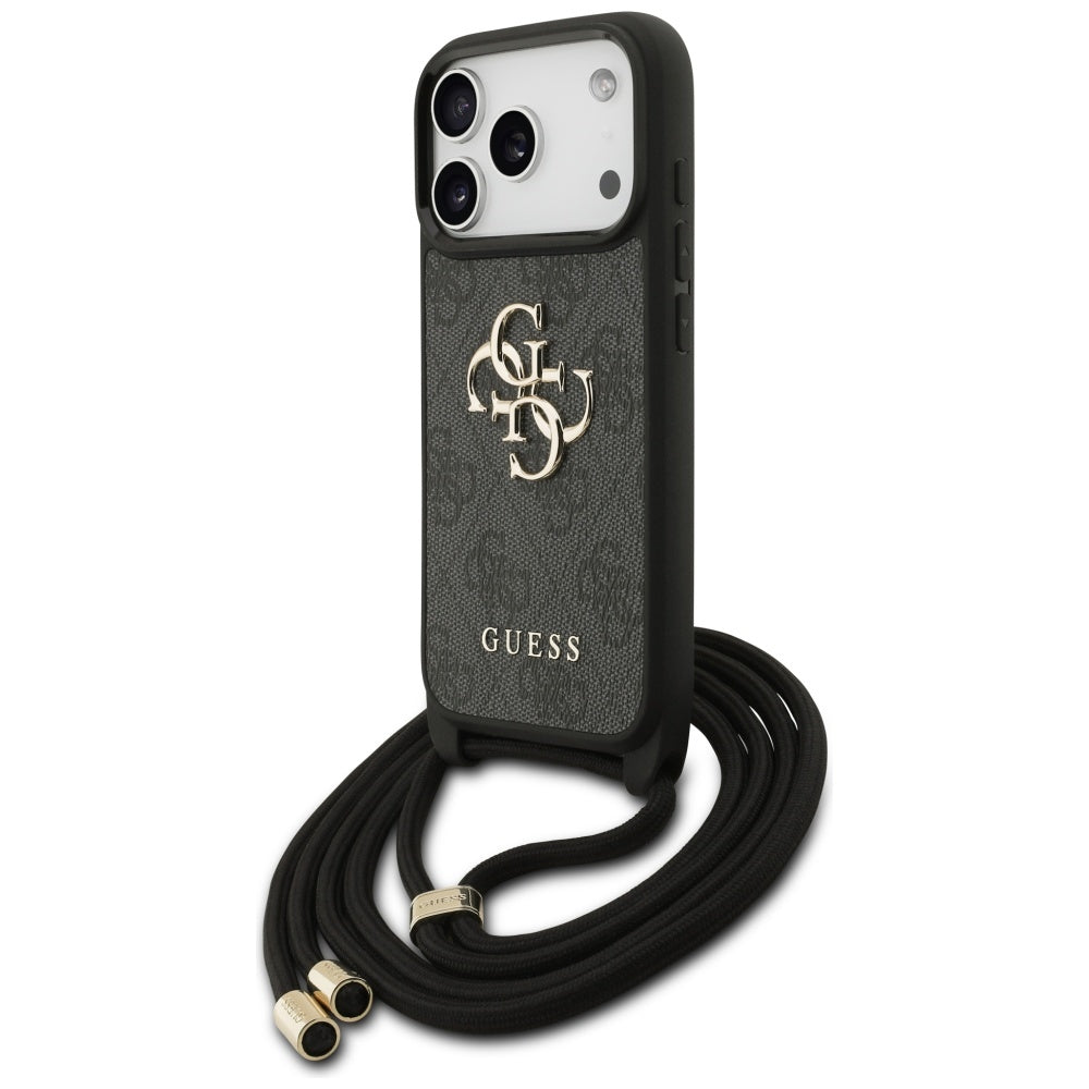 Pouzdro pro Apple iPhone 17 Pro, Guess, Crossbody Cord 4G Big Log, černá
