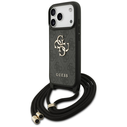 Pouzdro pro Apple iPhone 17 Pro, Guess, Crossbody Cord 4G Big Log, černá