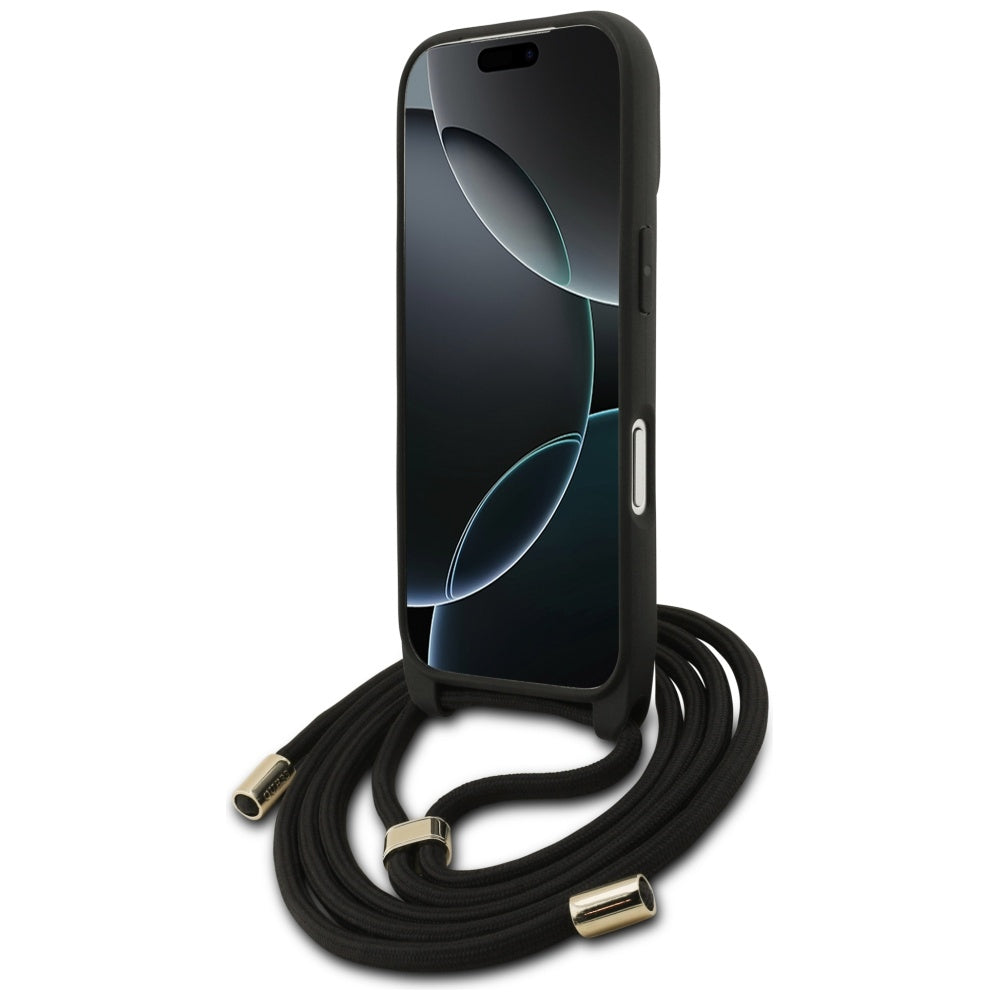 Pouzdro pro Apple iPhone 17 Pro, Guess, Crossbody Cord 4G Big Log, černá