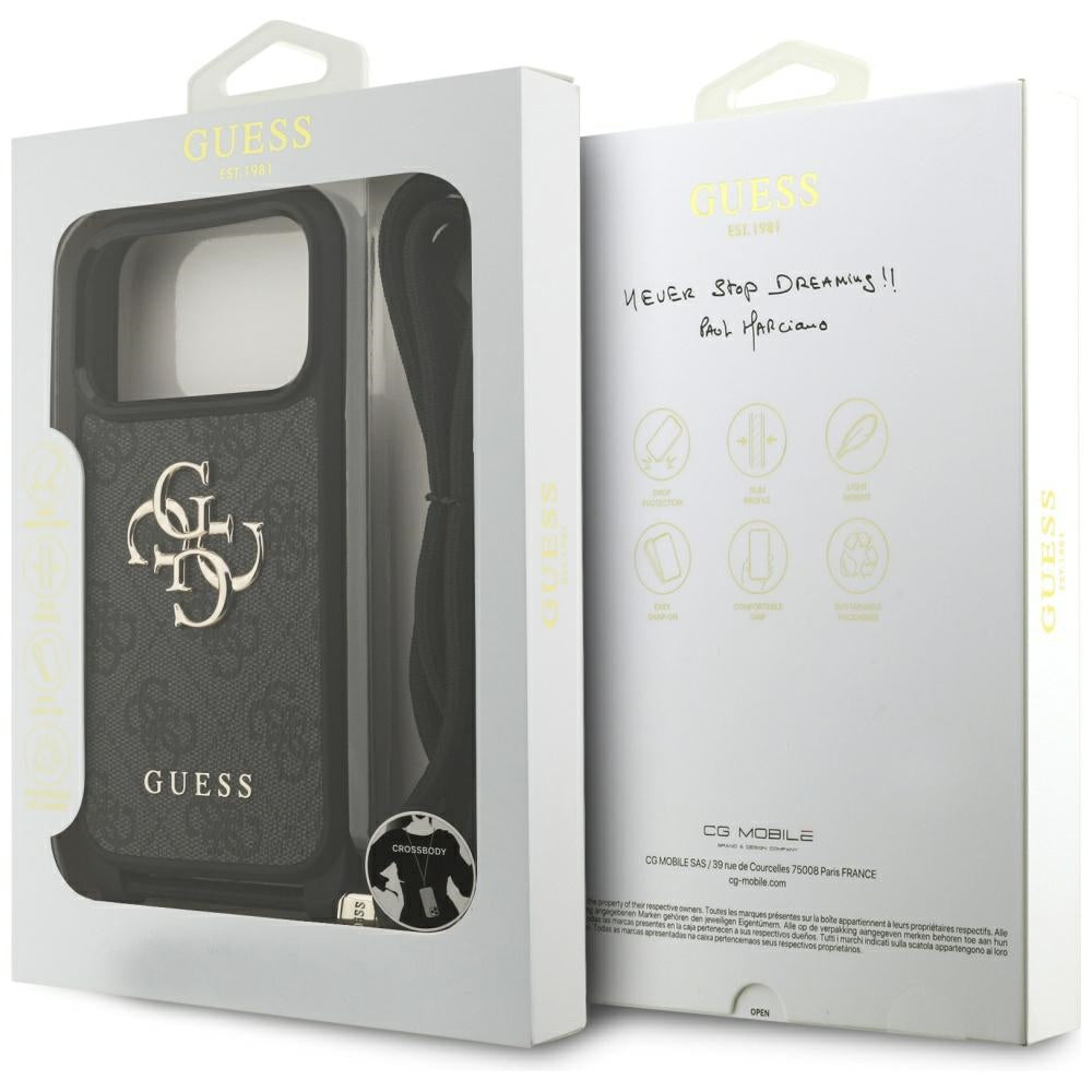 Pouzdro pro Apple iPhone 17 Pro, Guess, Crossbody Cord 4G Big Log, černá