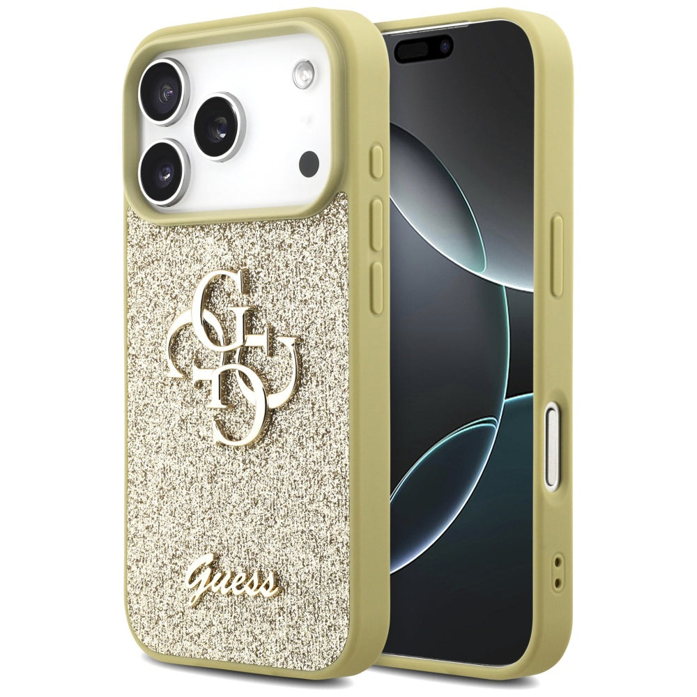 Pouzdro pro Apple iPhone 17 Pro, Guess, Fixed Glitter Big 4G, Zlaté