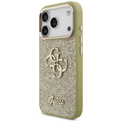 Pouzdro pro Apple iPhone 17 Pro, Guess, Fixed Glitter Big 4G Metal Frame, Zlaté
