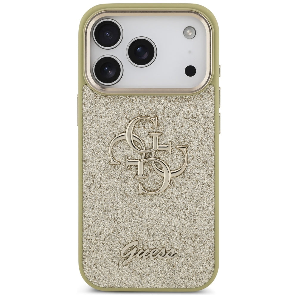 Pouzdro pro Apple iPhone 17 Pro, Guess, Fixed Glitter Big 4G Metal Frame, Zlaté
