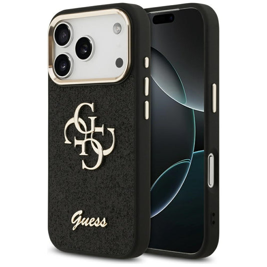 Pouzdro pro Apple iPhone 17 Pro, Guess, Fixed Glitter Big 4G Metal Frame, Černá