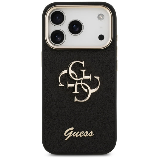 Pouzdro pro Apple iPhone 17 Pro, Guess, Fixed Glitter Big 4G Metal Frame, Černá