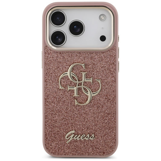 Pouzdro pro Apple iPhone 17 Pro, Guess, Fixed Glitter Big 4G Metal Frame, Růžové