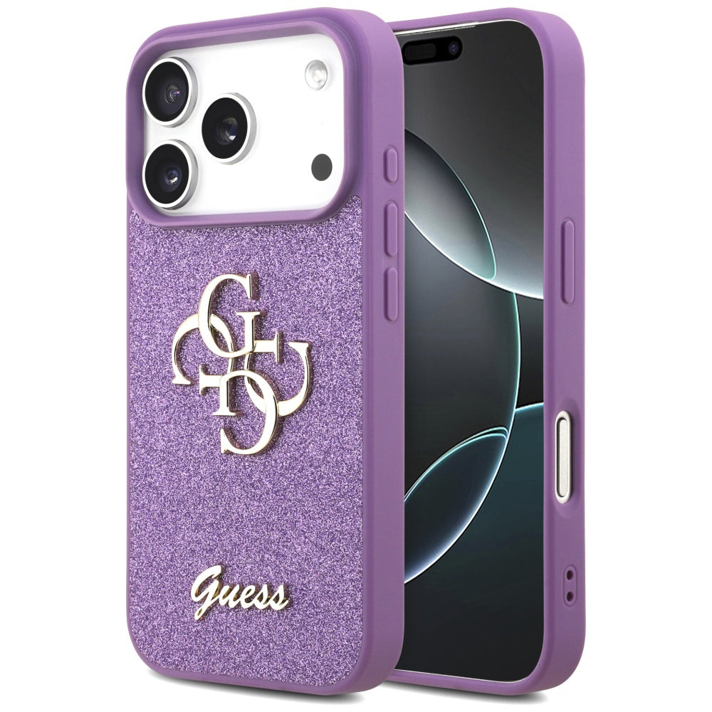 Pouzdro pro Apple iPhone 17 Pro, Guess, Fixed Glitter Big 4G, Fialové