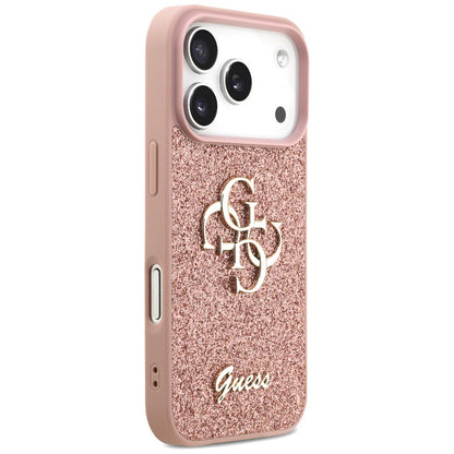 Pouzdro pro Apple iPhone 17 Pro, Guess, Fixed Glitter Big 4G, Růžové