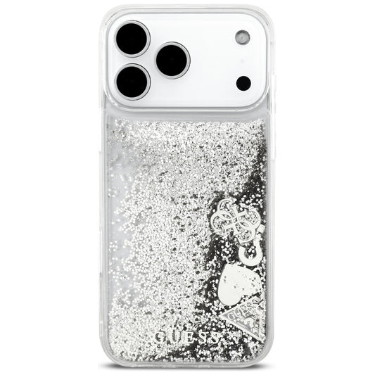 Pouzdro pro Apple iPhone 17 Pro, Guess, Liquid Glitter Charms, Stříbrné