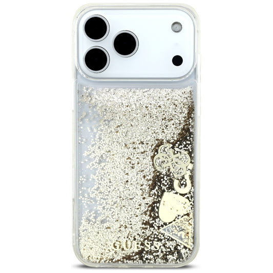 Pouzdro pro Apple iPhone 17 Pro, Guess, Liquid Glitter Charms, Zlaté