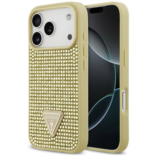 Pouzdro pro Apple iPhone 17 Pro, Guess, Rhinestone Triangle Logo, Zlaté