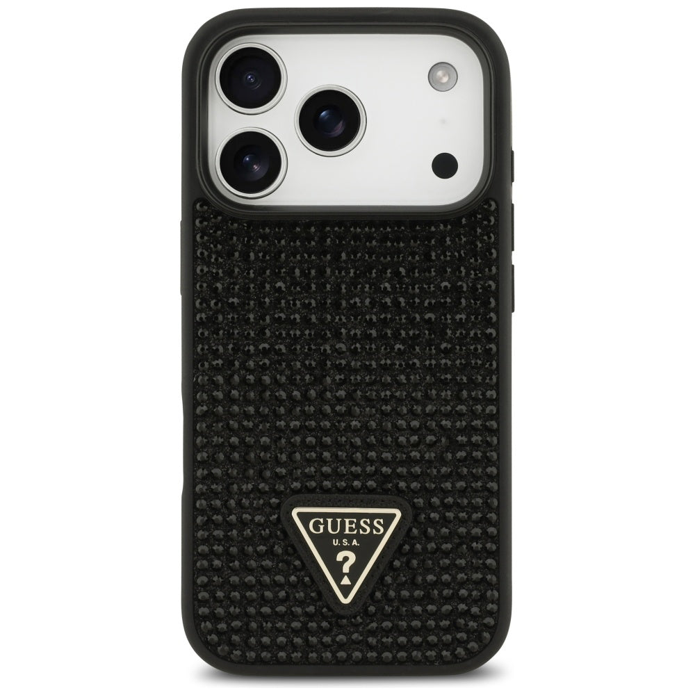 Pouzdro pro Apple iPhone 17 Pro, Guess, Rhinestone Triangle Logo, Černá