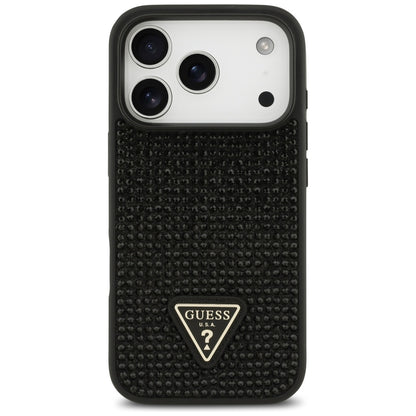 Pouzdro pro Apple iPhone 17 Pro, Guess, Rhinestone Triangle Logo, Černá