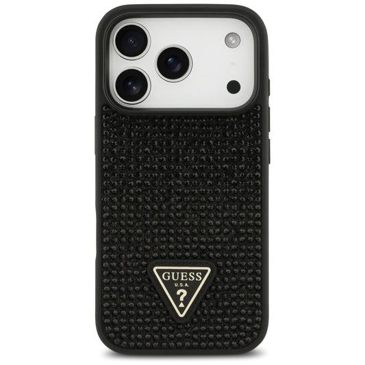Pouzdro pro Apple iPhone 17 Pro, Guess, Rhinestone Triangle Logo, Černá