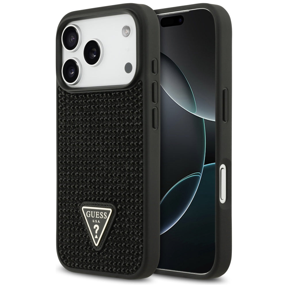 Pouzdro pro Apple iPhone 17 Pro, Guess, Rhinestone Triangle Logo, Černá