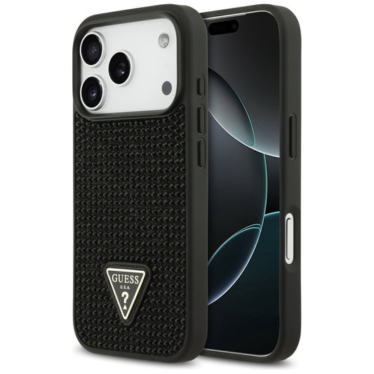 Pouzdro pro Apple iPhone 17 Pro, Guess, Rhinestone Triangle Logo, Černá