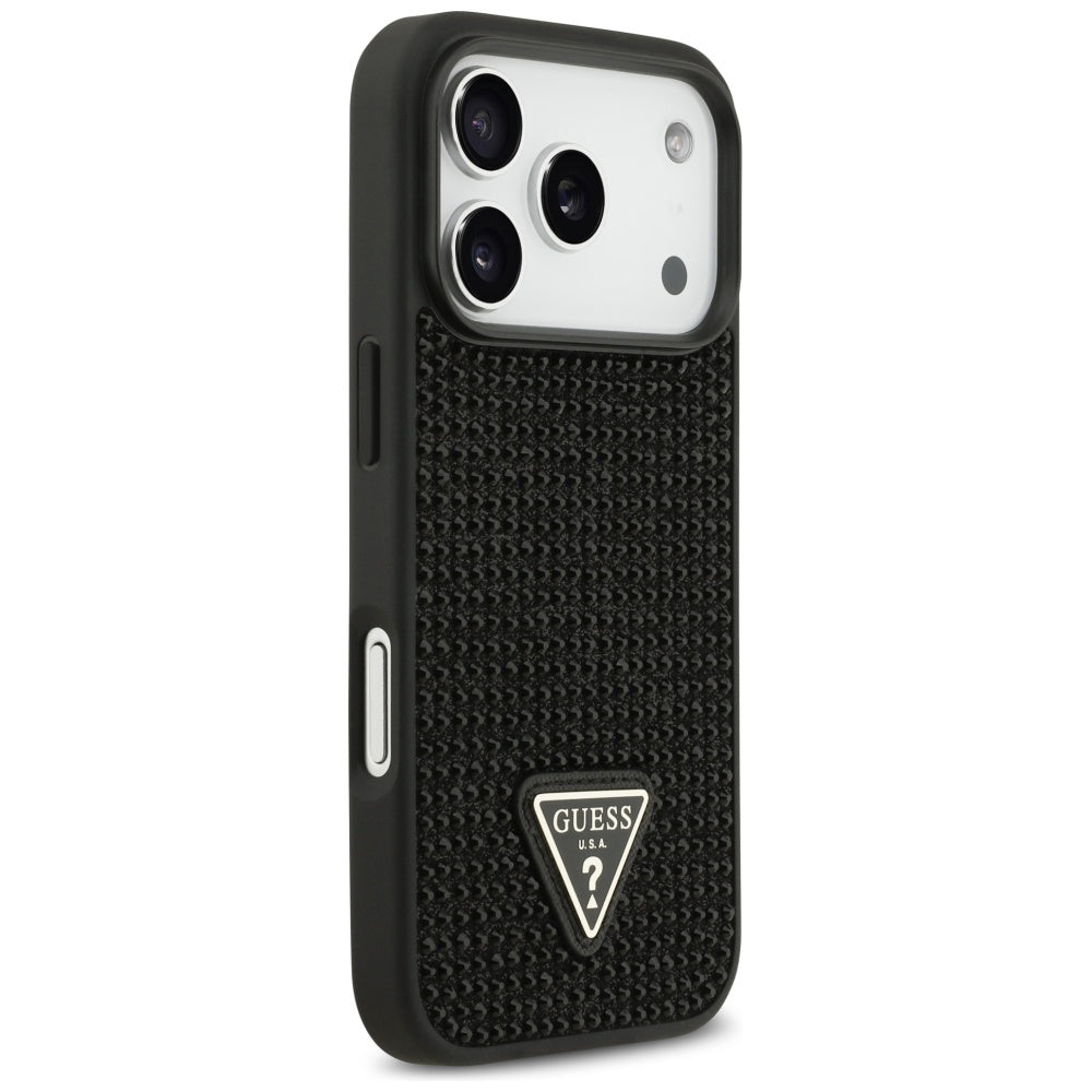 Pouzdro pro Apple iPhone 17 Pro, Guess, Rhinestone Triangle Logo, Černá