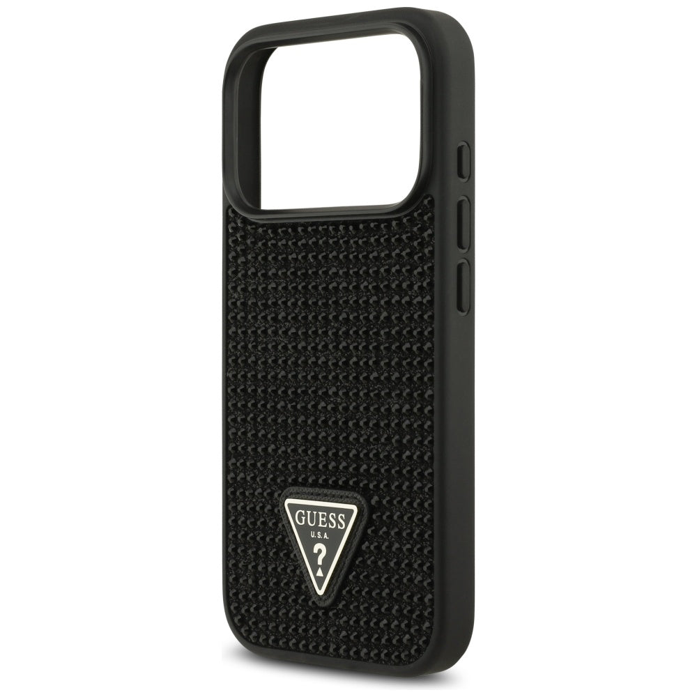 Pouzdro pro Apple iPhone 17 Pro, Guess, Rhinestone Triangle Logo, Černá