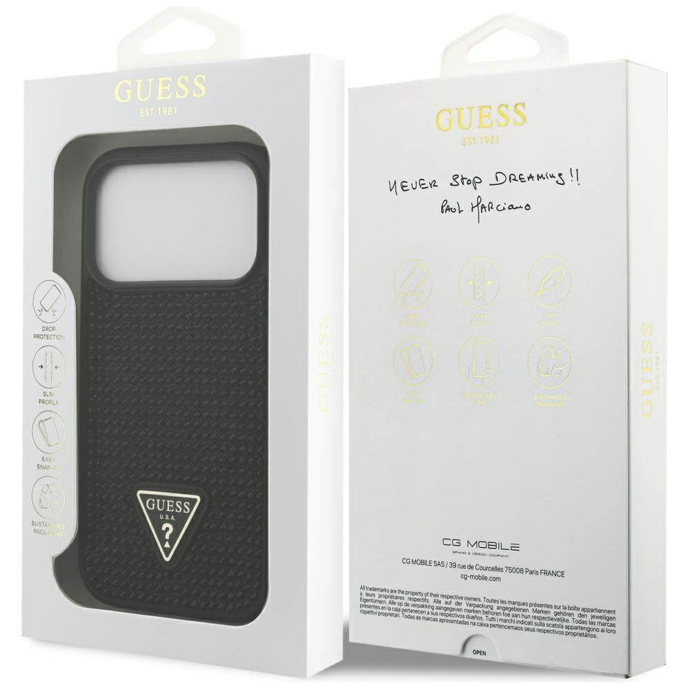 Pouzdro pro Apple iPhone 17 Pro, Guess, Rhinestone Triangle Logo, Černá