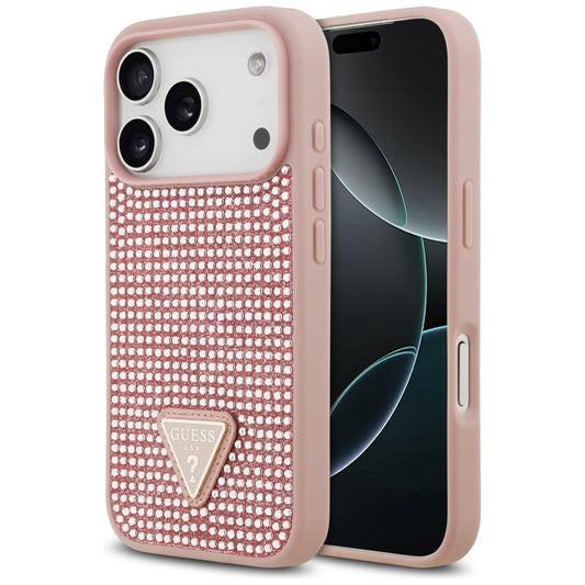 Pouzdro pro Apple iPhone 17 Pro, Guess, Rhinestone Triangle Logo, Růžové