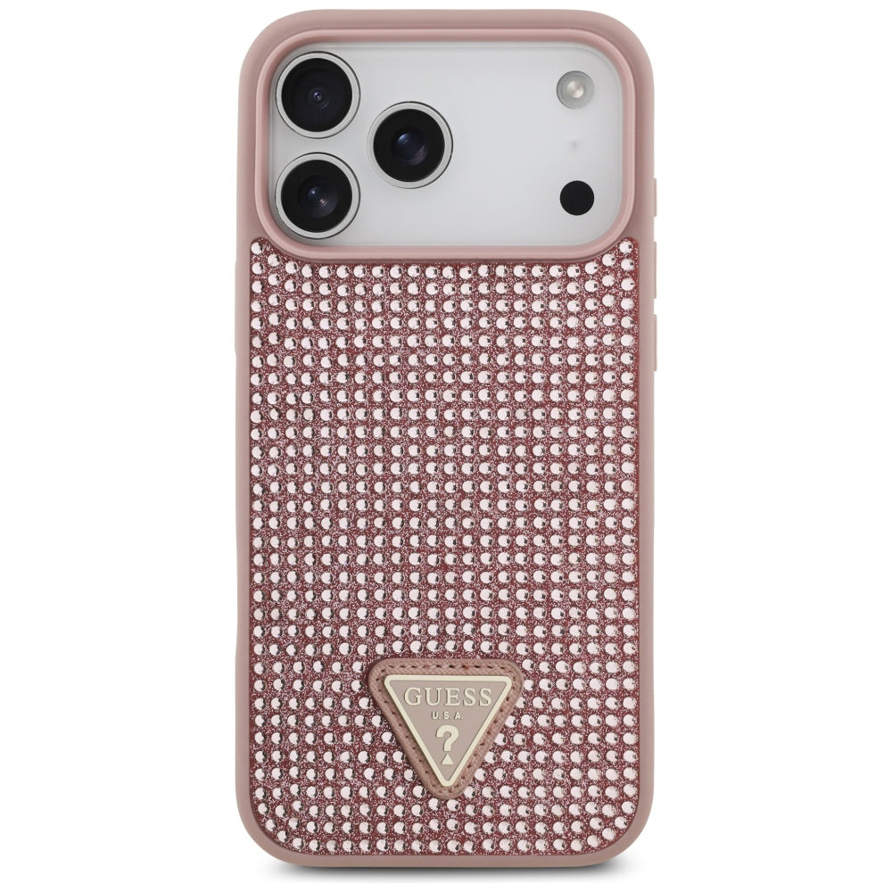 Pouzdro pro Apple iPhone 17 Pro, Guess, Rhinestone Triangle Logo, Růžové