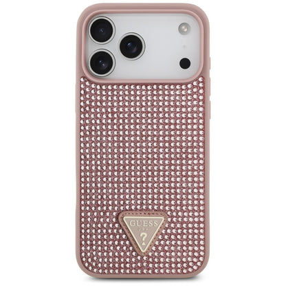 Pouzdro pro Apple iPhone 17 Pro, Guess, Rhinestone Triangle Logo, Růžové