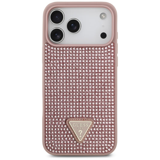 Pouzdro pro Apple iPhone 17 Pro, Guess, Rhinestone Triangle Logo, Růžové