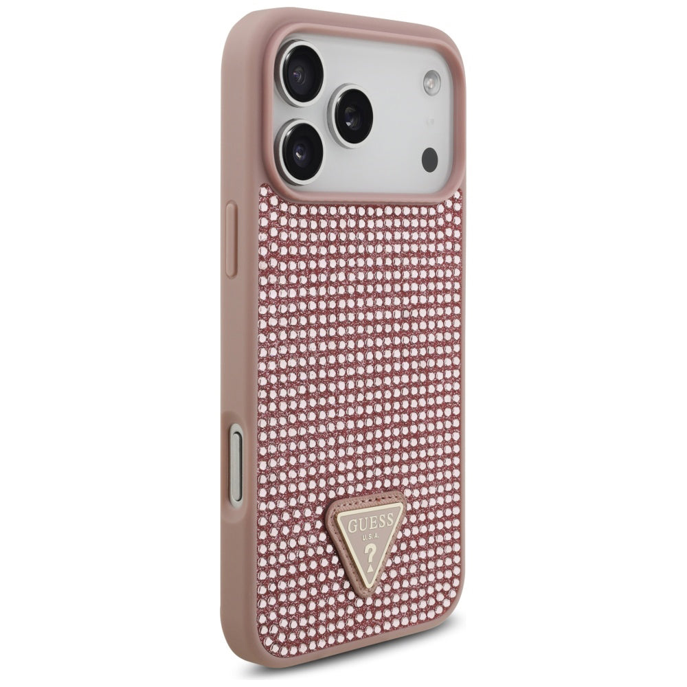 Pouzdro pro Apple iPhone 17 Pro, Guess, Rhinestone Triangle Logo, Růžové