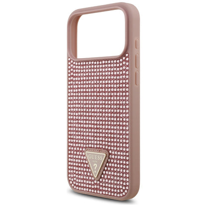 Pouzdro pro Apple iPhone 17 Pro, Guess, Rhinestone Triangle Logo, Růžové